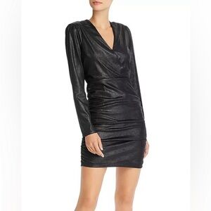 Likely Gwendolyn black ruched long sleeve mini dress Size 4 Shimmer Suede‎